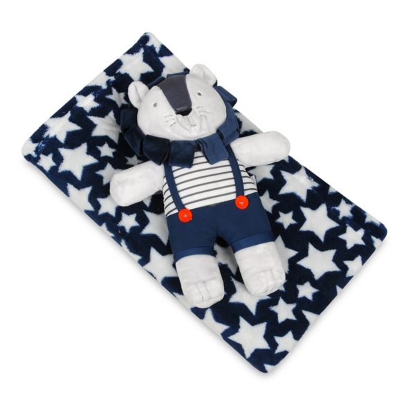Babymatex Detská deka modrá s hviezdami s plyšákom lev
