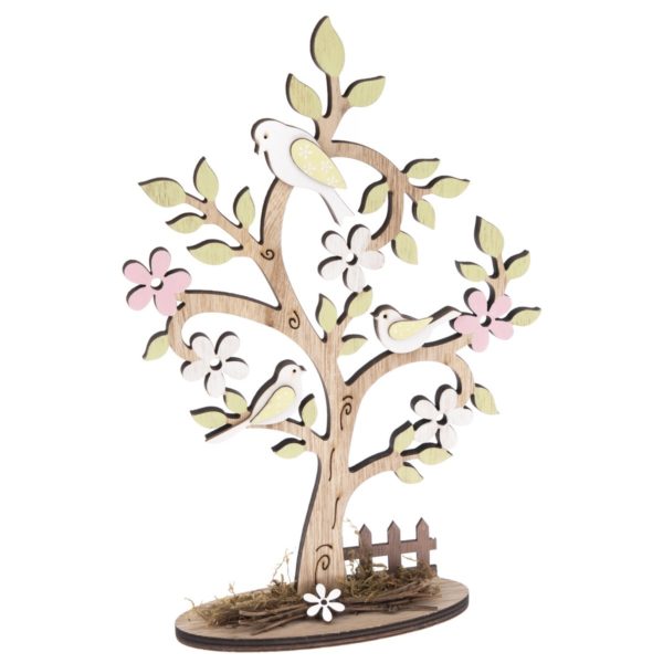 Drevená dekorácia Kvitnúci strom s plôtikom