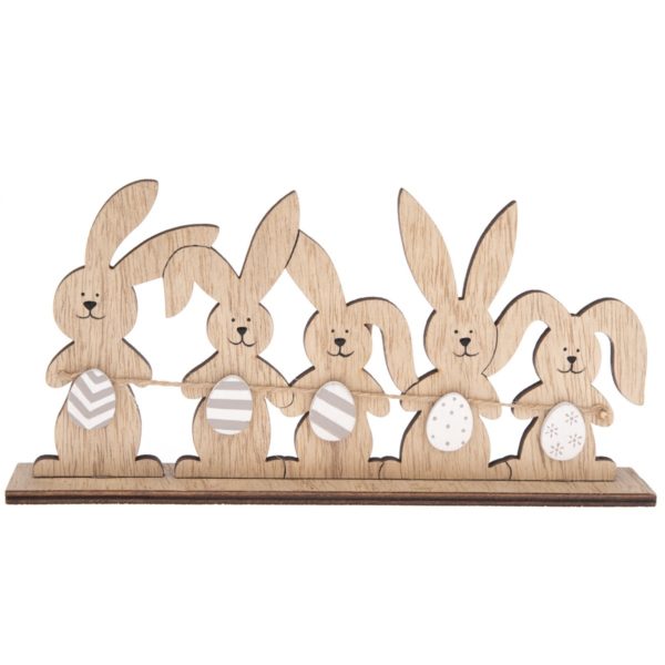 Drevená dekorácia Veľkonočné zajačiky hnedá
