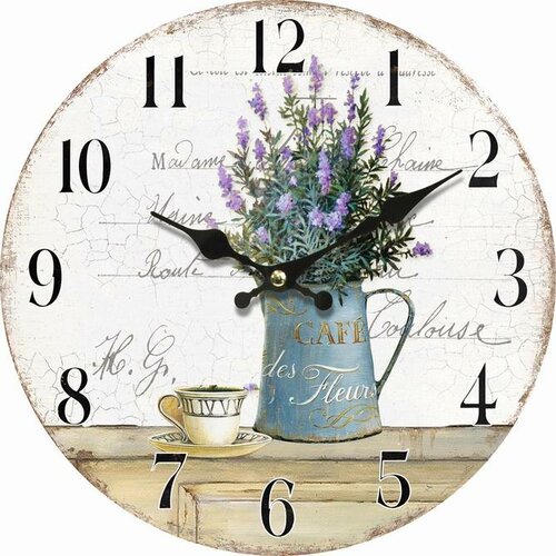 Drevené nástenné hodiny Lavender café