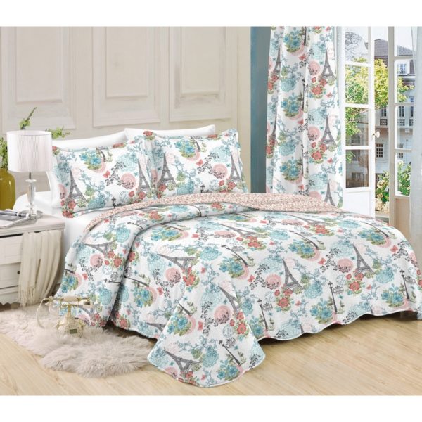 Prehoz na posteľ Eiffelovka kvety