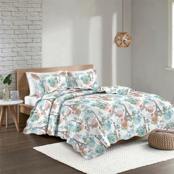 Prehoz na posteľ Eiffelovka kvety