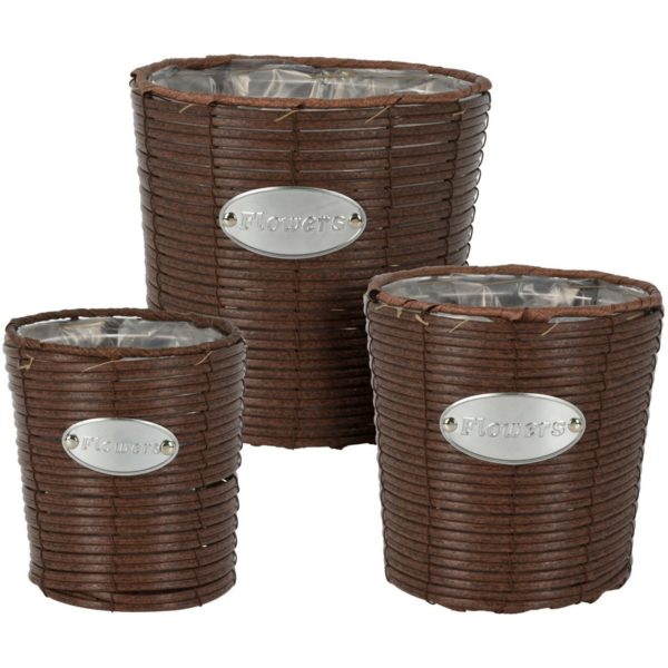 Sada kónických obalov na kvetináče Flowers hnedá