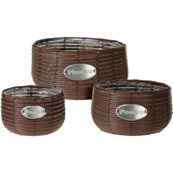 Sada okrúhlych obalov na kvetináče Flowers hnedá