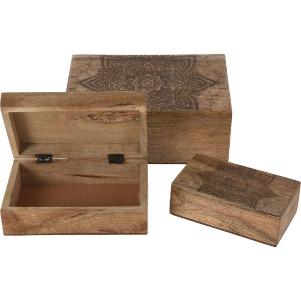 Sada krabičiek s vekom z mangového dreva Mandala