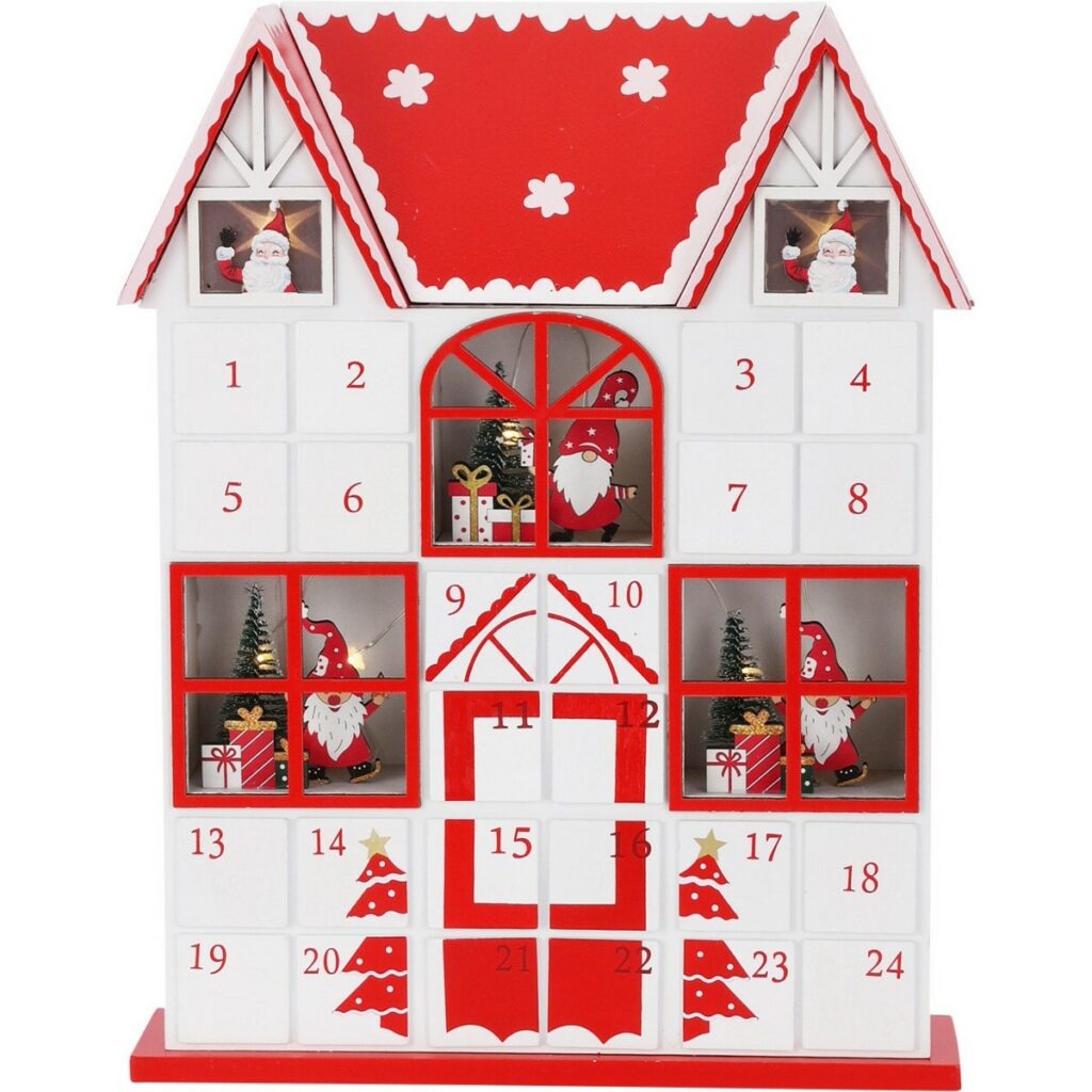 Adventný kalendár s LED svetielkami Santa´s house červená