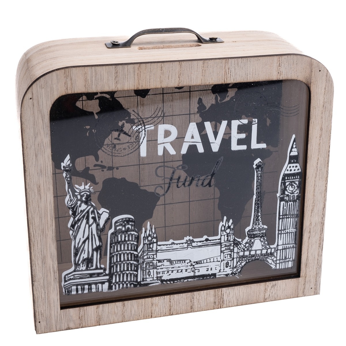 Drevená pokladnička so sklom Travel Drevená pokladnička so sklom Travel