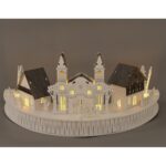 Drevená svietiaca LED dekorácia Dedinka s kostolom