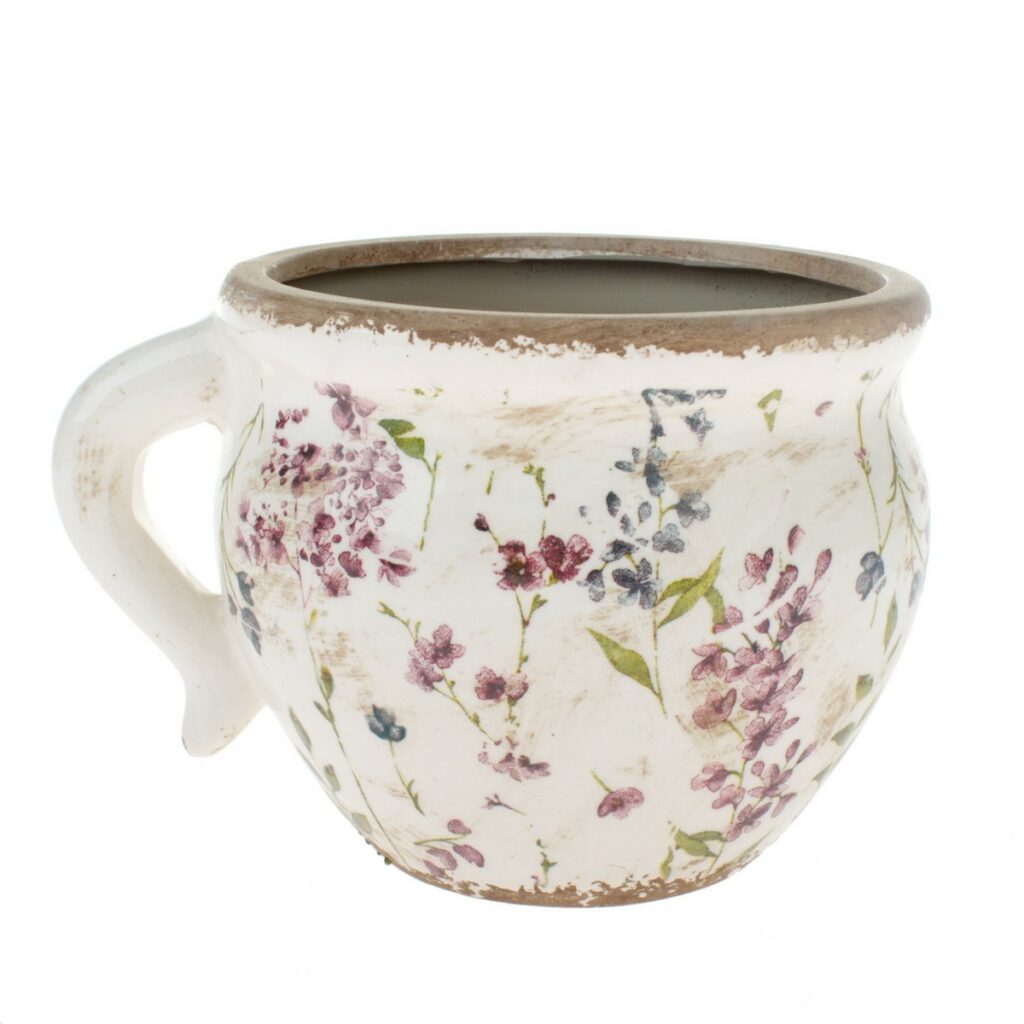 Keramický obal na květináč Vintage garden biela