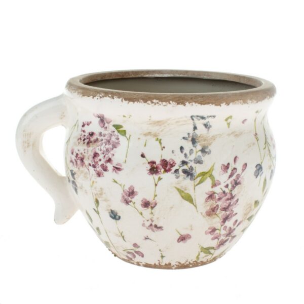 Keramický obal na květináč Vintage garden biela
