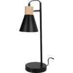 Kovová stolná lampa s dreveným podstavcom Solano čierna