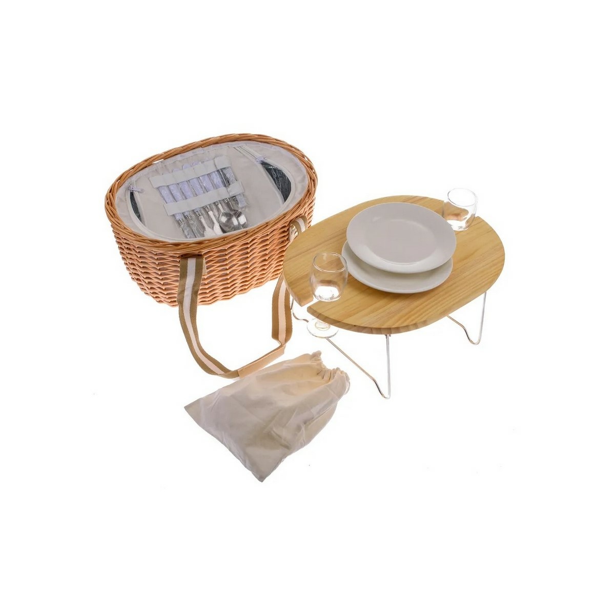 Prútený piknikový kôš s pevným vekom/stolom pre 2 osoby s termoboxom Prútený piknikový kôš s pevným vekom/stolom pre 2 osoby s termoboxom