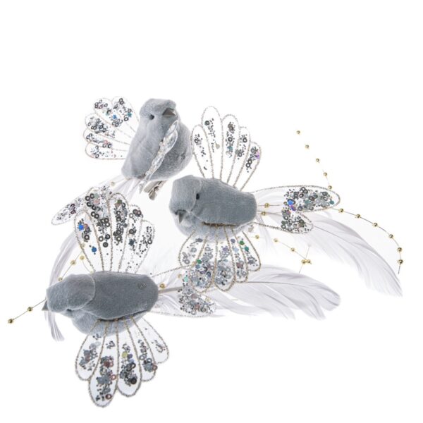 Súprava sivých vtáčikov s klipom