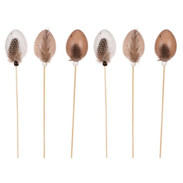 Veľkonočné umelé vajíčka na zápichu s pierkom hnedá