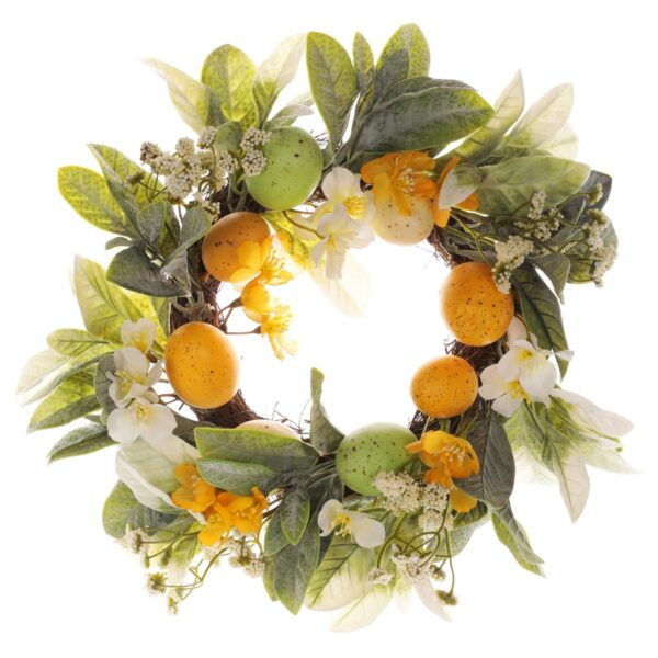 Veľkonočný veniec s kvetmi a vajíčkami žltá​