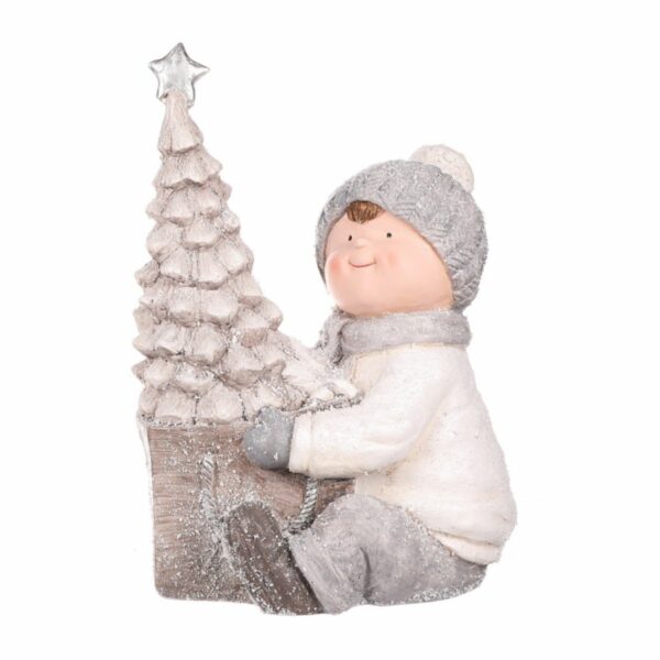 Vianočná dekorácia Chlapček pri stromčeku s LED osvetlením